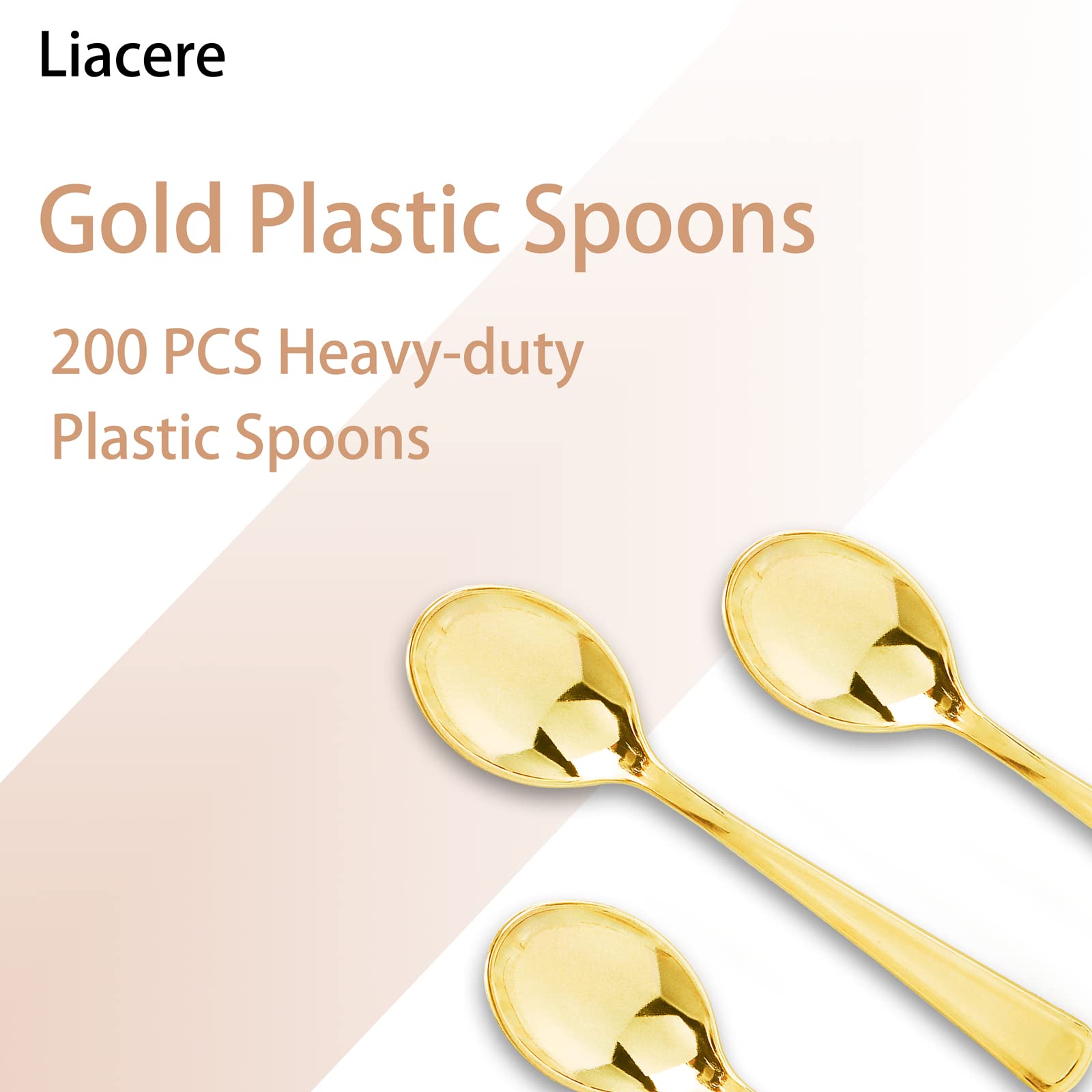 Liacere 100-Pack Gold Plastic Plates & 200-Pack Gold Plastic Spoons - 6.7 Inch Disposable Glitter Appetizer Plates - Heavy Duty Gold Plastic Cutlery Set for Parties, Weddings, Bridal Showers, Birthday Celebrations & Holiday Events