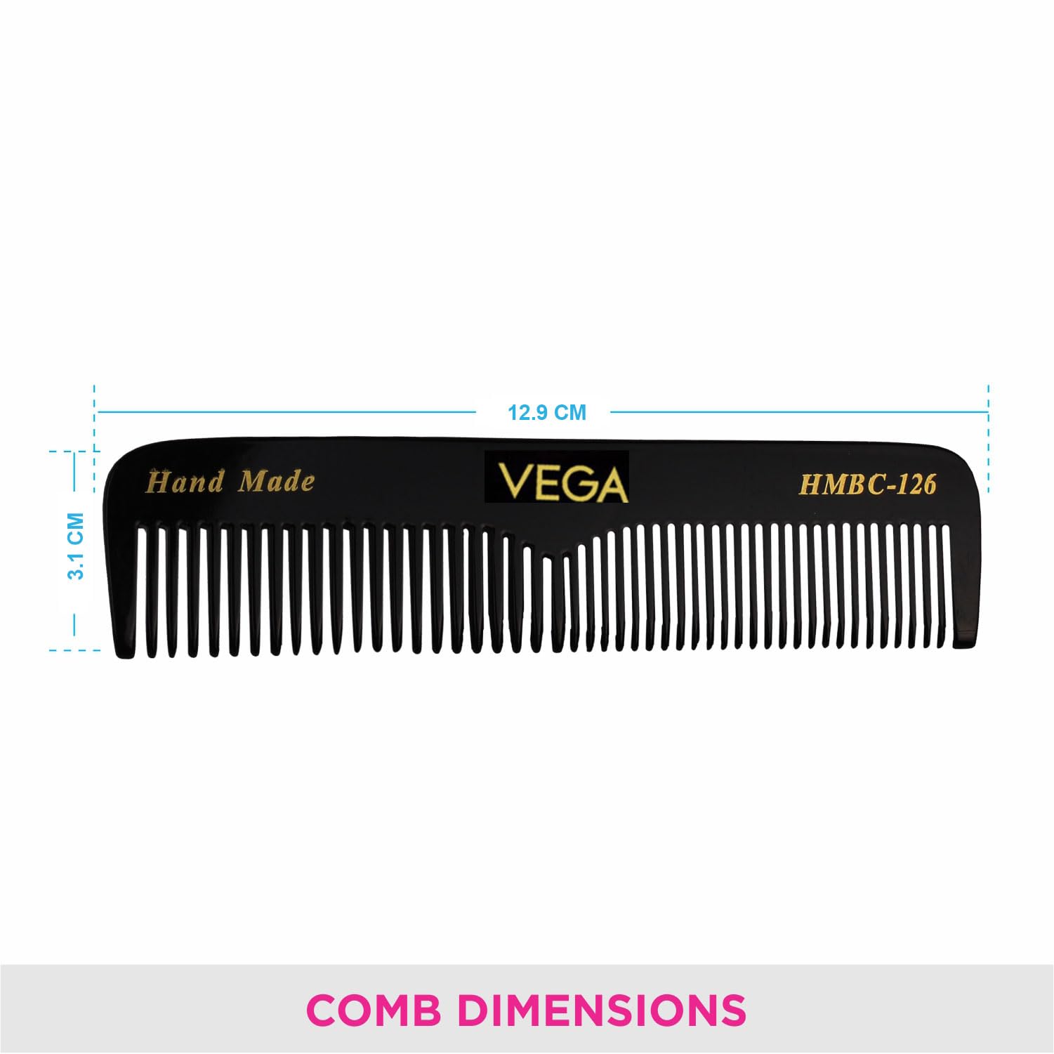 Vega Pocket Hair Comb for Men & Women - Handmade Black Travel Comb (HMBC-126) | India's No.1 Hair Comb Brand | Perfect for On-the-Go Styling, Travel & Everyday Use