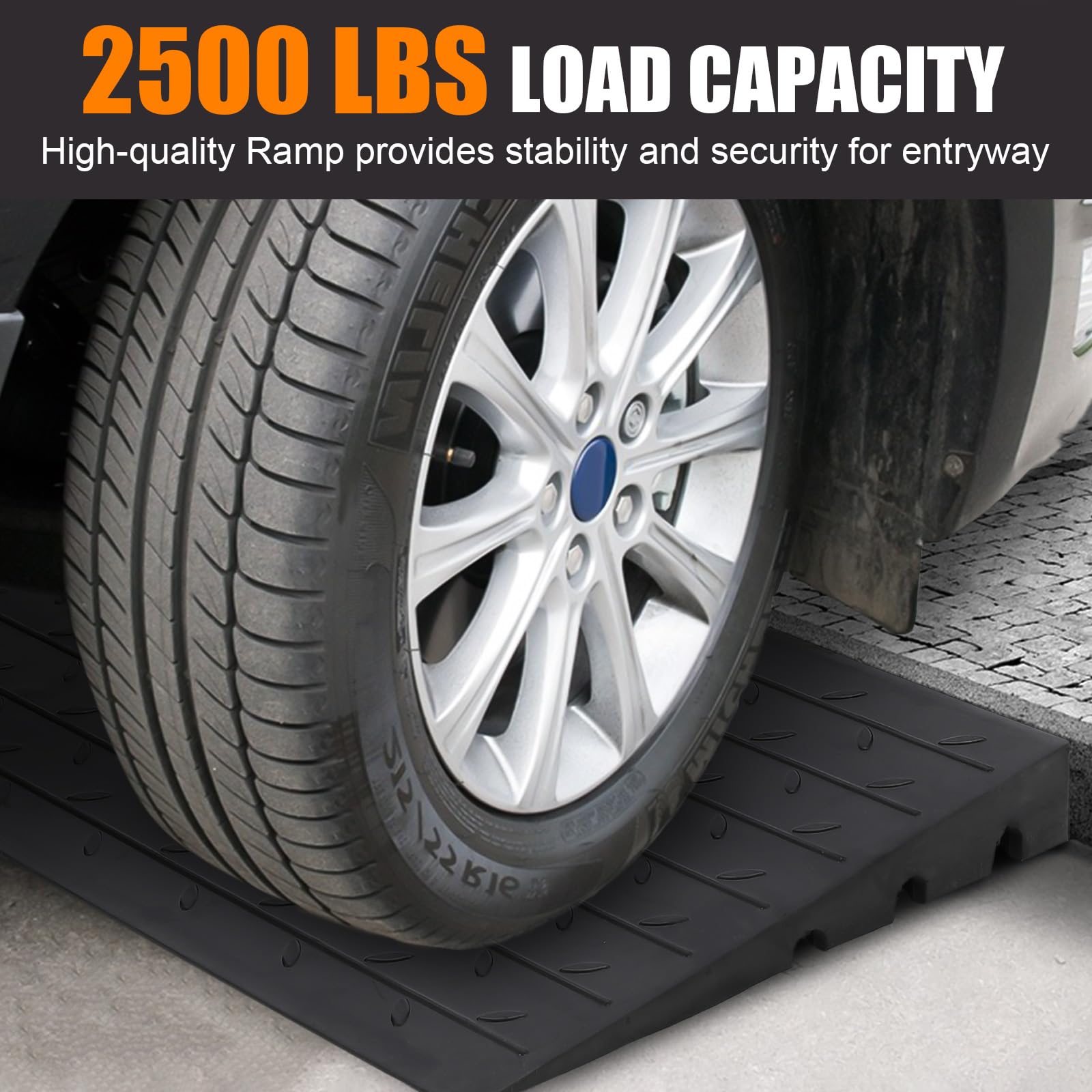 GARVEE 24x42x3 Inch Heavy Duty Rubber Curb Ramp - 4.1 Inch Rise Height for Driveways, Trucks, Buses & Wheelchairs | Durable Threshold Ramp for Smooth Vehicle & Mobility Access