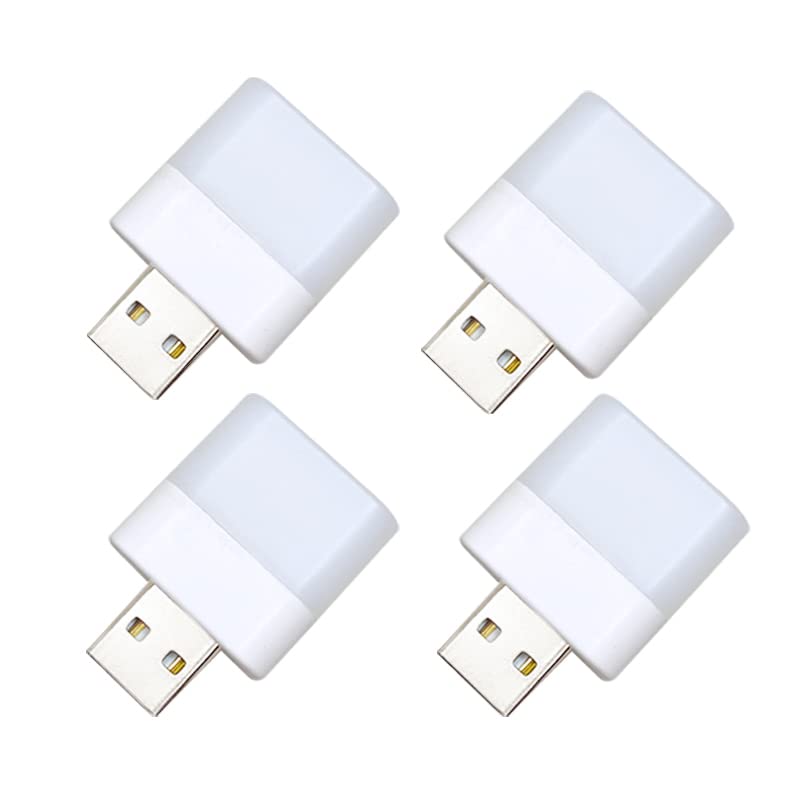 USB Night Lights, Plug-in LED Mini Bulb - Flexible Ambient Lighting for Bedroom, Bathroom, Nursery, Hallway & Outdoor Camping | Compact & Energy Efficient (4-Pack, White) - Perfect for Reading, Sleeping & Creating Cozy Atmosphere