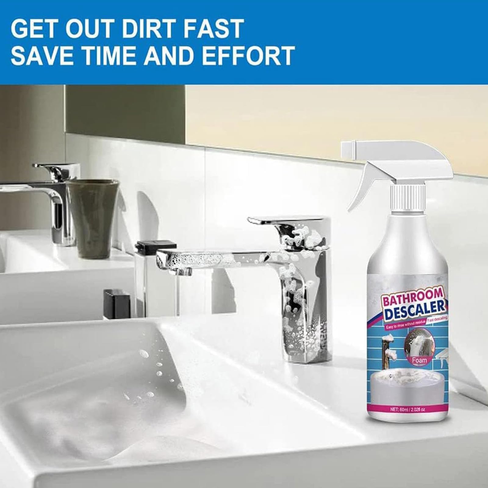 Cleanlix Multi-Surface Cleaning Spray - Powerful Bathroom Descaler & Foam Cleaner for Tiles, Sinks & Showers - Eliminates Limescale, Soap Scum & Hard Water Stains (1 Pack, White) - Perfect for Daily Bathroom Cleaning & Deep Stain Removal