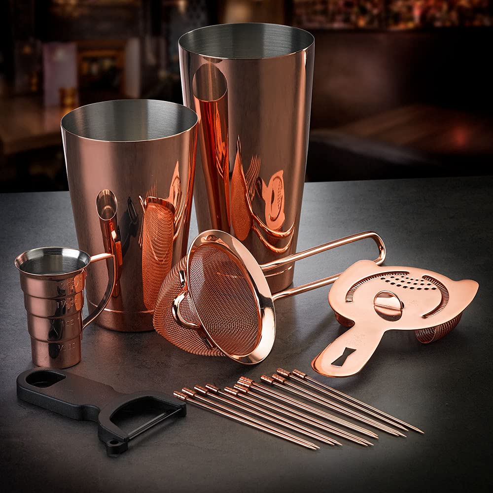 Premium Barfly Copper Cocktail Kit - Professional Martini Shaker Set for Home Bars & Mixology Enthusiasts - Perfect for Cocktail Parties, Home Entertaining & Bartending Practice