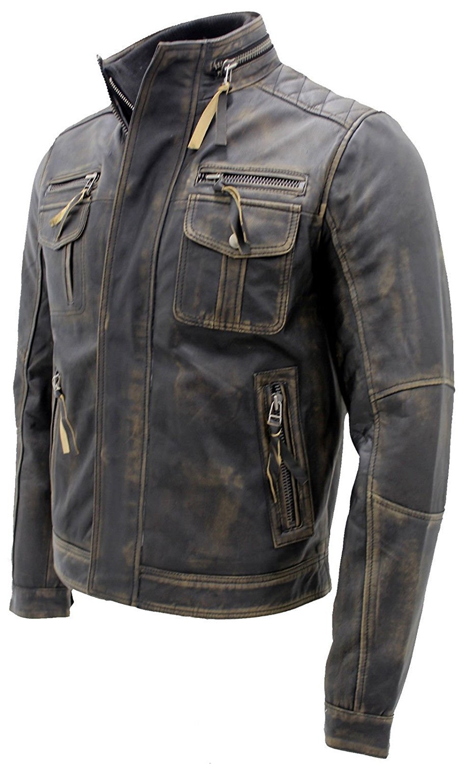 **Men's Black Leather Jacket - Genuine Lambskin Cafe Racer Motorcycle Jacket with Distressed Look | Perfect for Bikers, Riders & Fashion Enthusiasts**