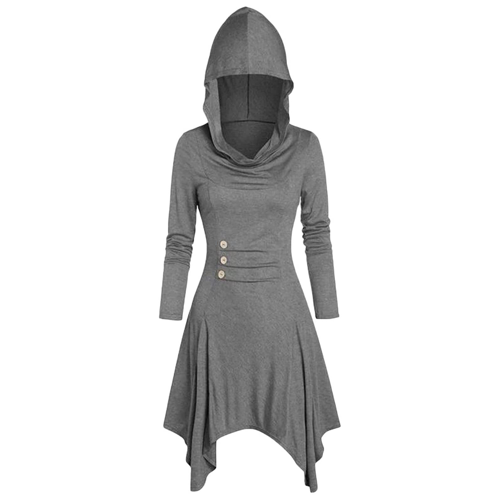 Women's Asymmetrical Hooded Lace Dress with Button-Up Front - Casual Shoulderless Solid Dress for Everyday Wear | Perfect for Date Nights, Parties & Summer Outings