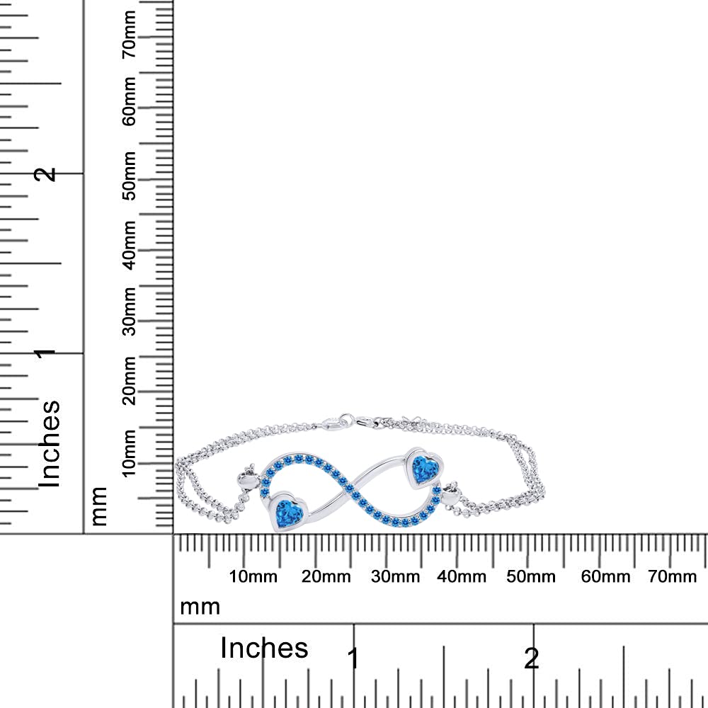 AFFY Simulated Gemstone Infinity Heart Chain Bracelet - 14k White Gold Plated Sterling Silver Jewelry for Women, Gift for Her, Valentine's Day, Anniversary & Special Occasions