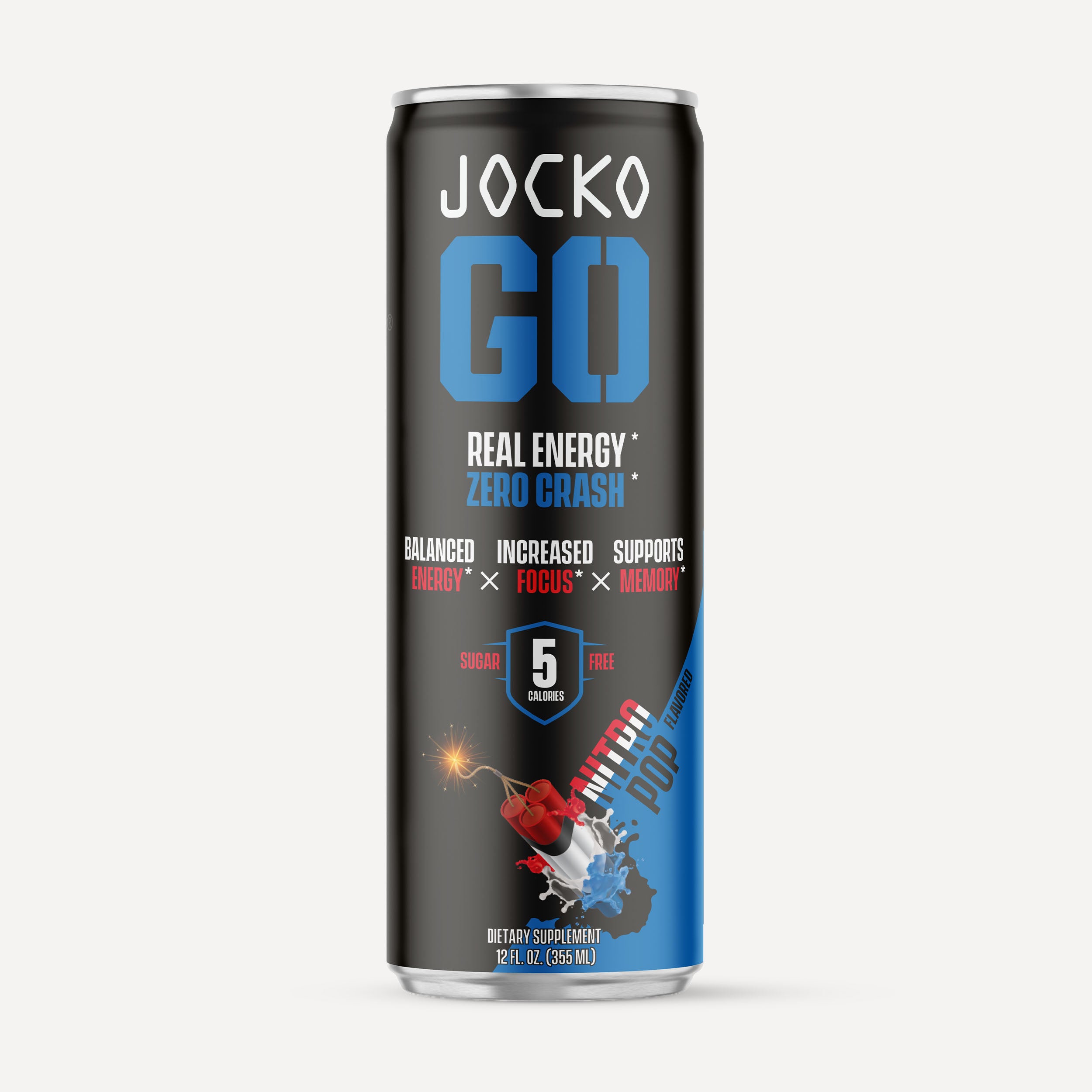 JOCKO GO Energy Drink - 12 Pack | Sugar-Free Pre Workout & Post Workout Supplement | Boost Energy & Focus for Gym, Running & Fitness