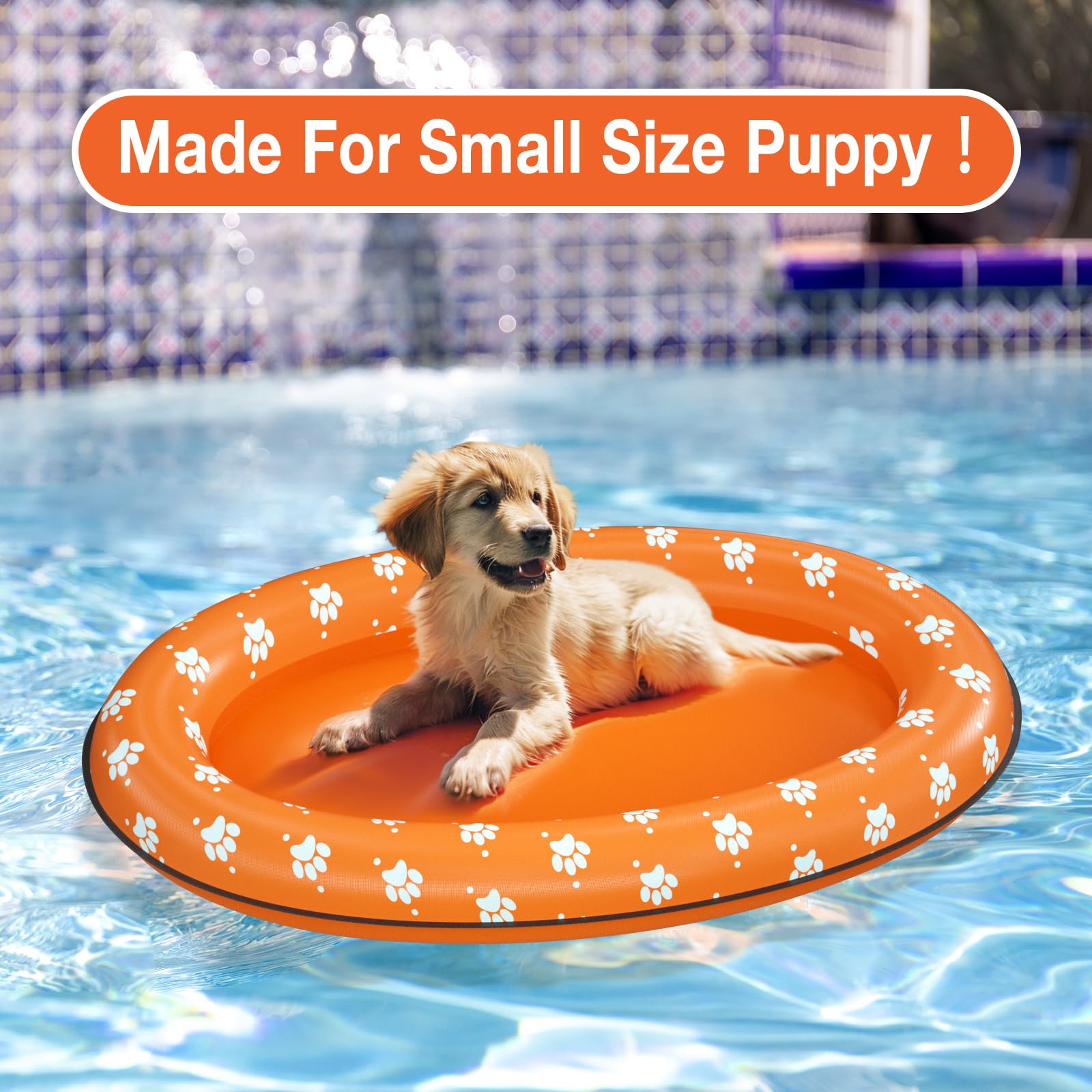 Inflatable Dog Float Raft for Swimming - Soft & Comfortable Pet Life Jacket for Small Dogs, Orange - Perfect for Pool, Beach & Summer Water Activities