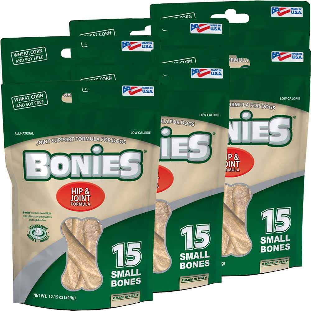 Bonies Natural Hip & Joint Supplement for Small Dogs - Glucosamine & Omega Fatty Acids Chews - Chicken Flavor Dental Treats for Fresh Breath & Clean Teeth - Low Calorie Dog Bones (90 Count) - Perfect for Senior Dogs & Joint Care