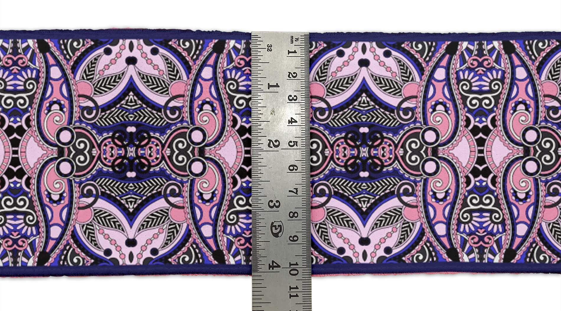 Indian Beautiful Art Pink Stripe & Paisley Printed Velvet Ribbon Trim - 9 Yards, 3 Inches Wide - Premium Fabric Lace for Sewing, Crafts, DIY Accessories - Perfect for Gift Wrapping, Home Decor, and Fashion Embellishments