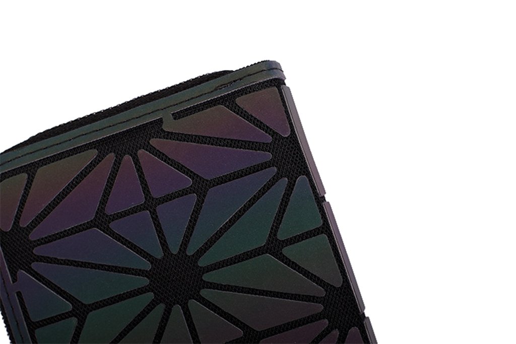 Women's Geometric Lattice Luminous Long Purse - Holographic Reflective Clutch Wallet with Zipper & Coin Pocket (Glow in Dark) - Perfect for Night Out, Parties, Concerts & Evening Events