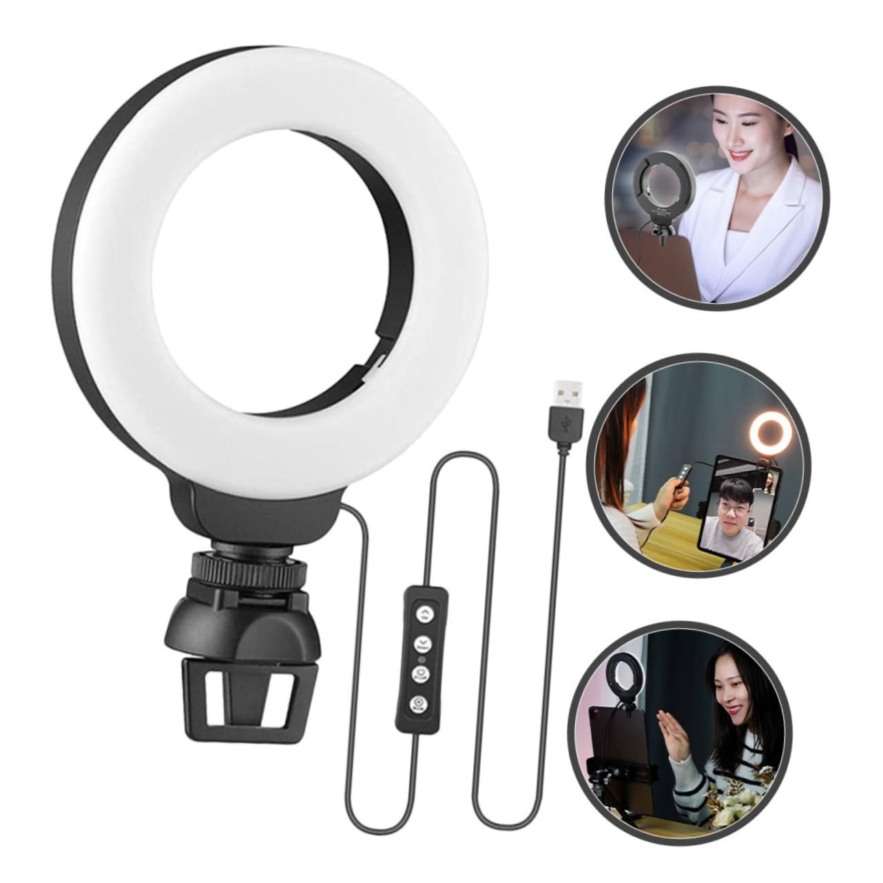 TINEASUR 3-in-1 LED Selfie Ring Light with Clip - Dimmable Webcam Light for Streaming, Video Calls & Makeup | Perfect for YouTube, TikTok & Zoom Meetings
