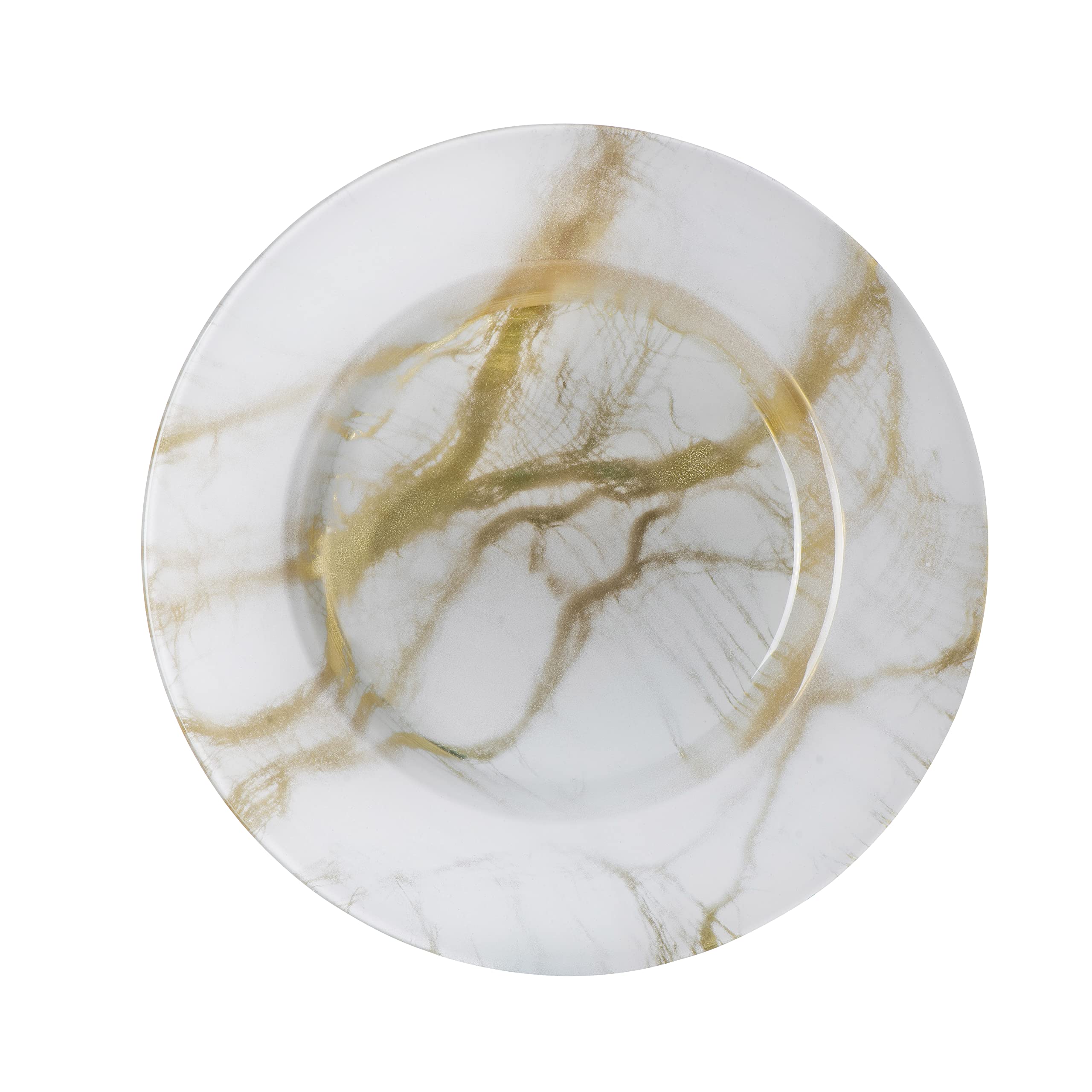 4-Piece Gold & White Marble Dinner Plate Set - 11 Inch Round Porcelain Plates for Elegant Dining, Wedding Registry & Holiday Entertaining