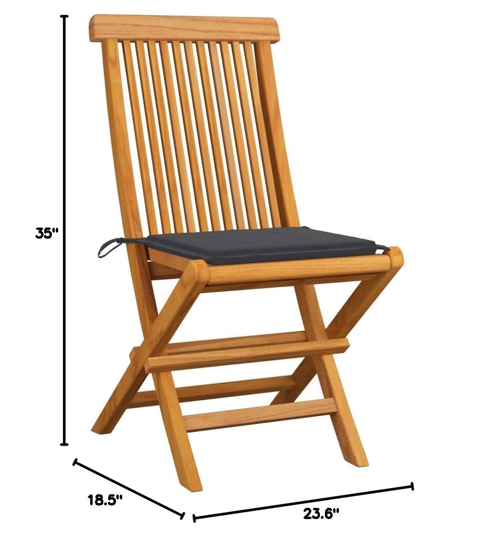 **CHARMMA 2-Piece Patio Chairs Set with Anthracite Cushions - Solid Teak Wood Outdoor Furniture for Garden, Poolside, or Deck Relaxation**