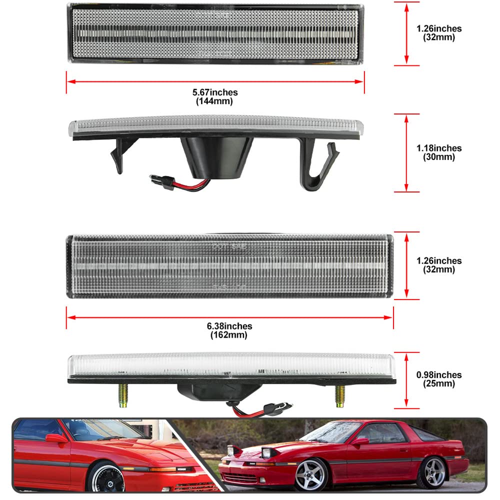 4Pcs Amber Front & Red Rear LED Side Marker Lights for Toyota Supra MK3 A70 1986-1992 - Direct OEM Replacement Turn Signal Lights with Clear Lens - Perfect for Night Driving & Car Customization