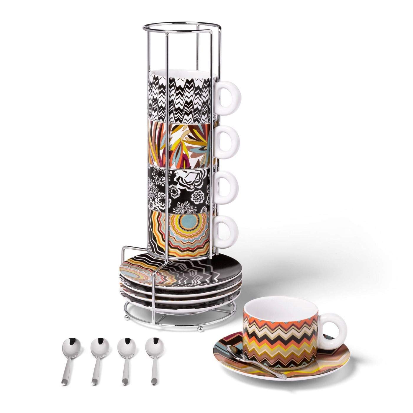 Missoni for Target Exclusive Espresso Cup Set - 4-Piece Italian Ceramic Coffee Cups with Colorful Zigzag Pattern, Perfect for Home, Office, and Gift Giving