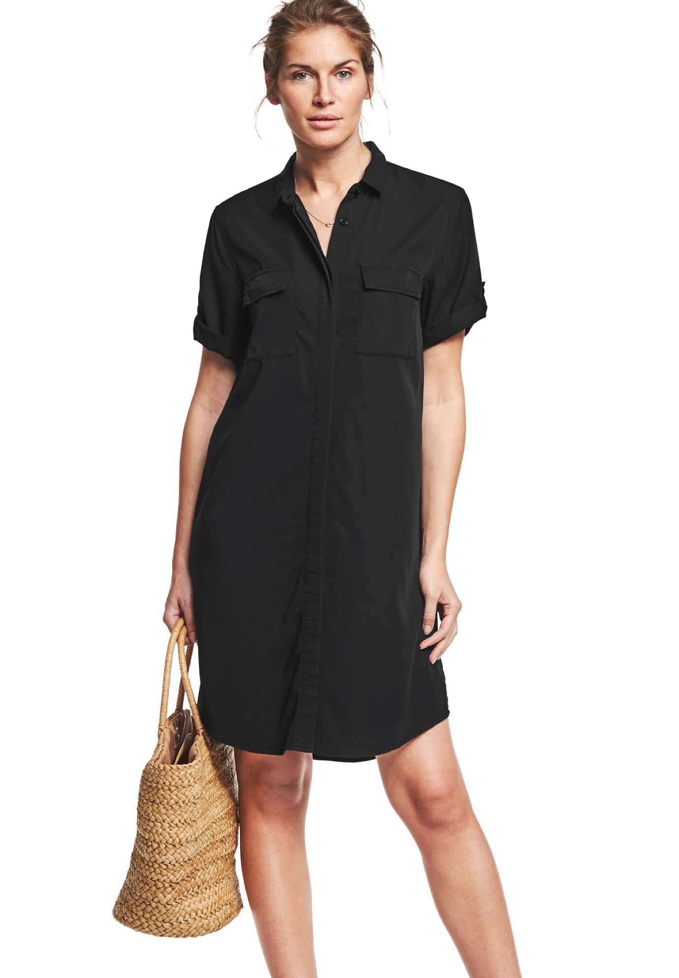 **Ellos Women's Plus Size Linen Shirtdress with Button Front - Casual Summer Dress for Beach, Office & Everyday Wear**