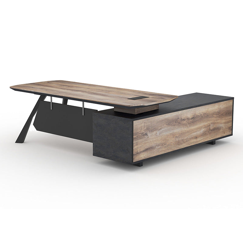 EASTON Executive Desk with Left Return 2.2m to 2.4m - Warm Oak & Black Finish - Modern Office Desk for Home & Business Workspaces