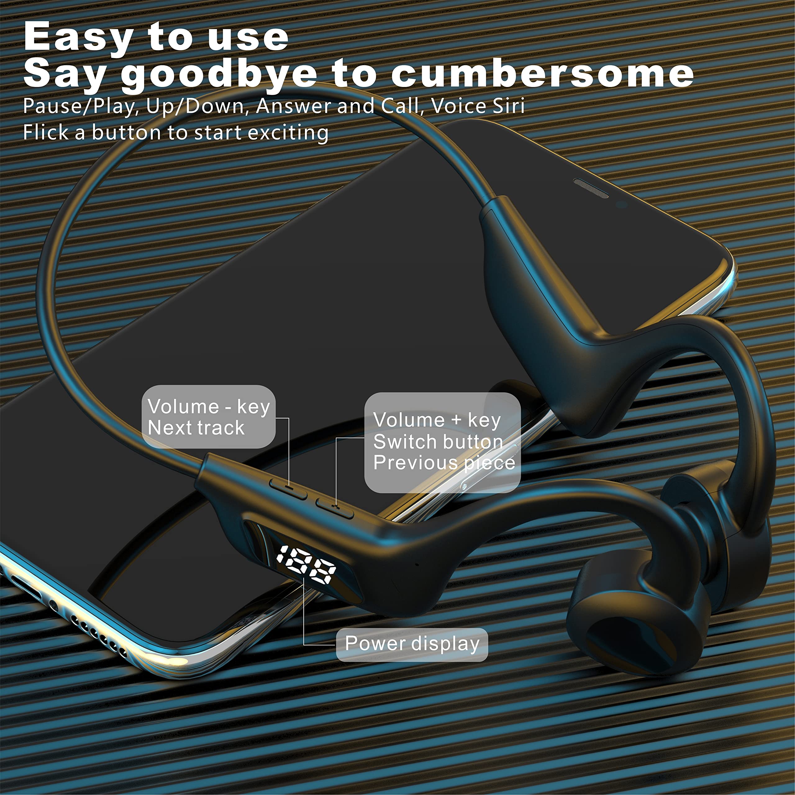 Wireless Bone Conduction Headphones with LED Digital Display - Sweatproof Bluetooth Earphones for Running, Cycling, Hiking & Driving - Perfect for Outdoor Sports & Workout Sessions