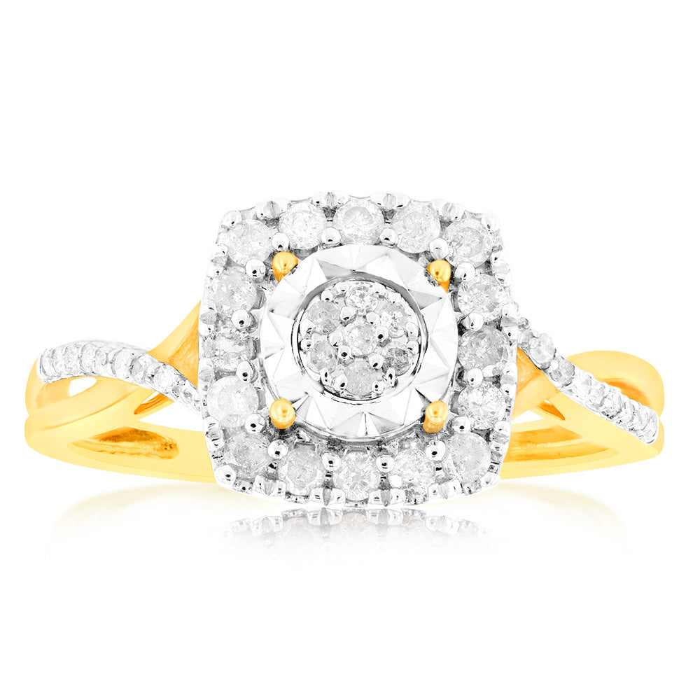 1/3 Carat Cushion Cut Diamond Ring in 10K Yellow Gold - Elegant Engagement, Wedding & Anniversary Jewelry Gift for Women
