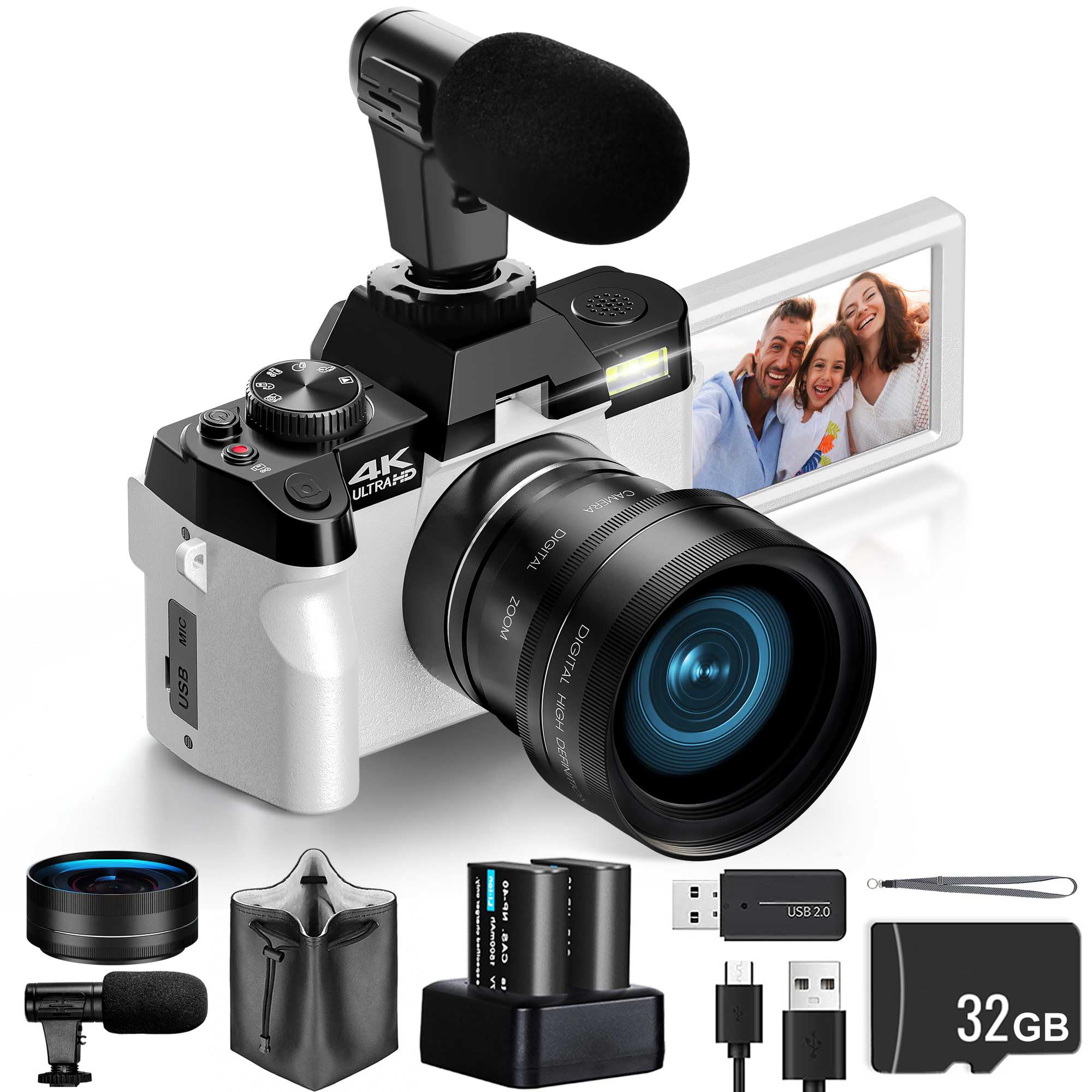4K 48MP Digital Camera with 180° Flip Screen - Vlogging Camera for YouTube, DSLR Style Photography Camera with 32GB TF Card & 2 Batteries - Perfect for Travel, Blogging, and Content Creation