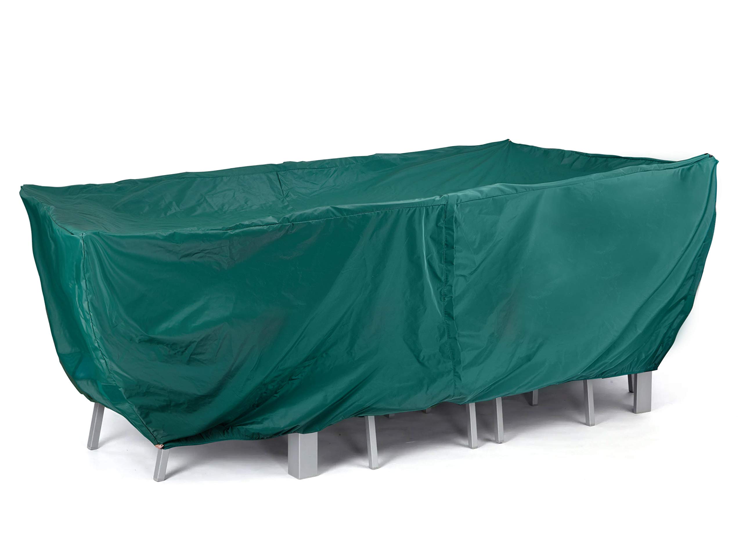 Covermates Rectangular Dining Table & Chair Set Cover - Lightweight Weather-Resistant Patio Furniture Protector with Elastic Hem & Umbrella Hole - Green - Perfect for Outdoor Dining, BBQs, and Garden Parties