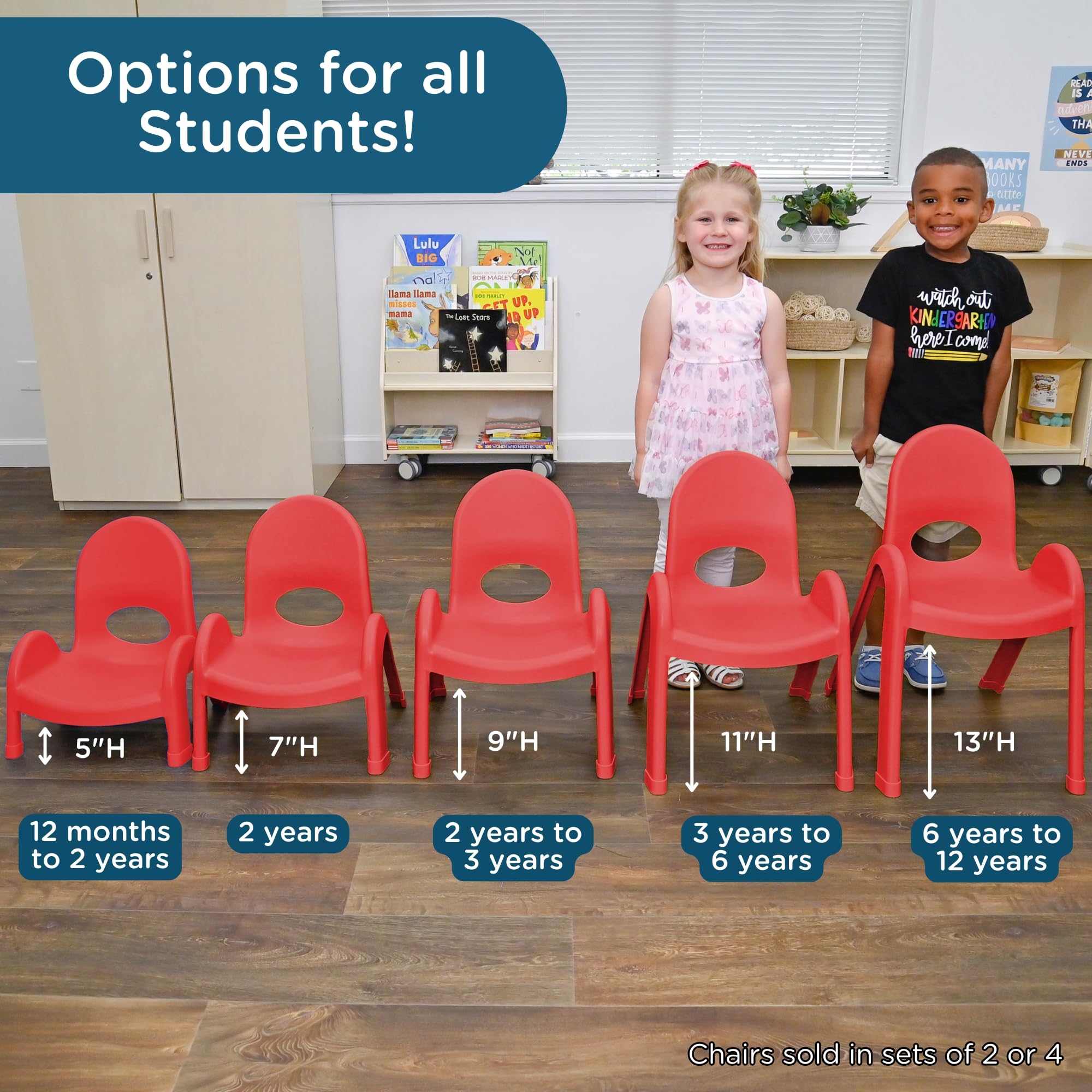 Angeles 9-Inch Value Stack Chairs Set of 4 - Candy Apple Red (AB7709PR4) | Durable Plastic School Chairs for Classrooms, Daycares, Cafeterias & Events