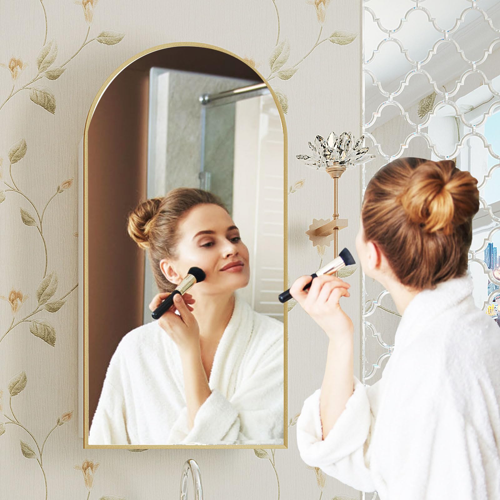 Arched Medicine Cabinet with Mirror - 3 Adjustable Shelves, Wall Mounted Bathroom Storage (16x31 Inch) - Perfect for Small Bathrooms, Vanities & Powder Rooms