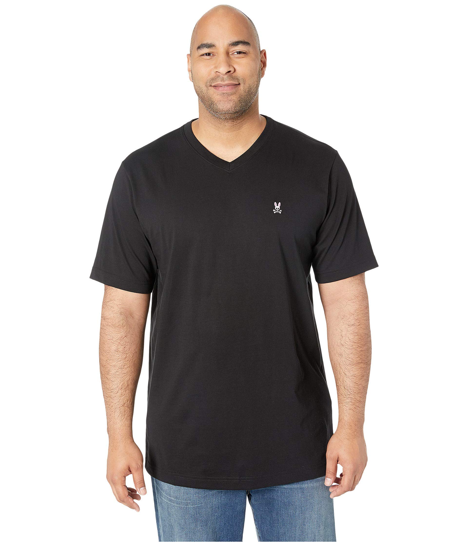 Psycho Bunny Men's Big & Tall V-Neck T-Shirt - Soft Cotton Short Sleeve Tee for Casual Wear & Summer Outfits - Black