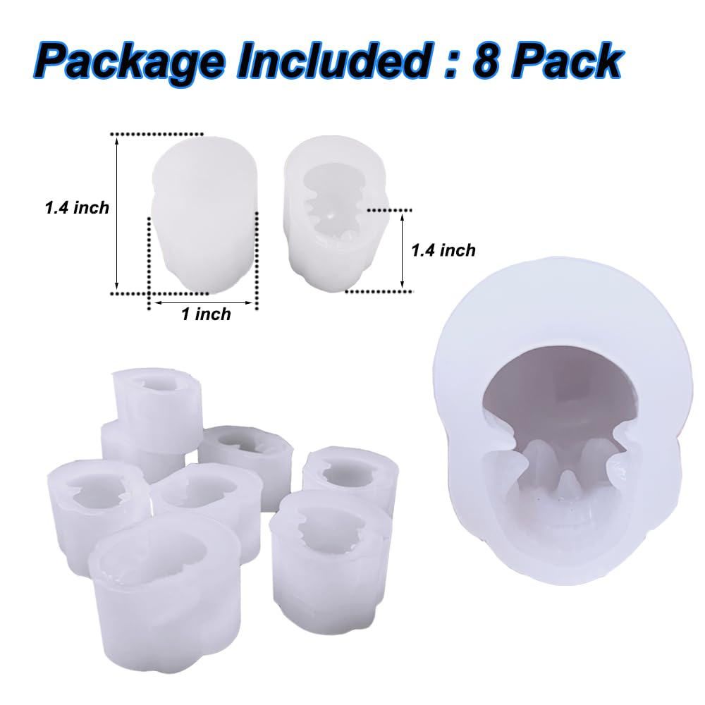 8 Pack Mini Skull Resin Silicone Molds - 3D Skull Head Candle Making Kit for DIY Resin Jewelry, Polymer Clay, Wax Casting, Chocolate & Candy Molds - Perfect for Halloween Decorations, Cake Toppers & Party Supplies