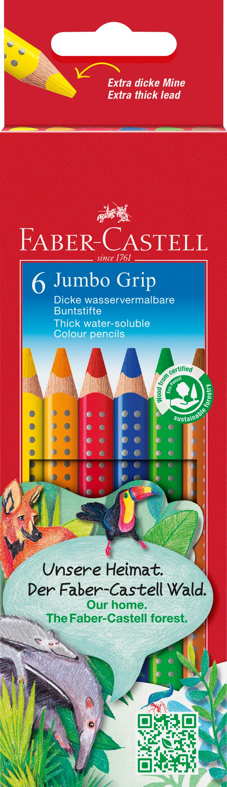 Faber Castell Jumbo Grip Colored Pencils 6-Pack for Kids Art & Drawing