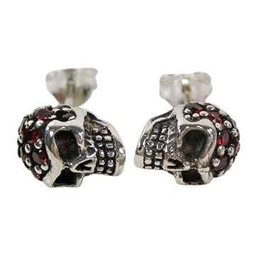 Garnet Head Sterling Silver Skull Stud Earrings for Women - Gothic Punk Jewelry for Everyday Wear & Special Occasions