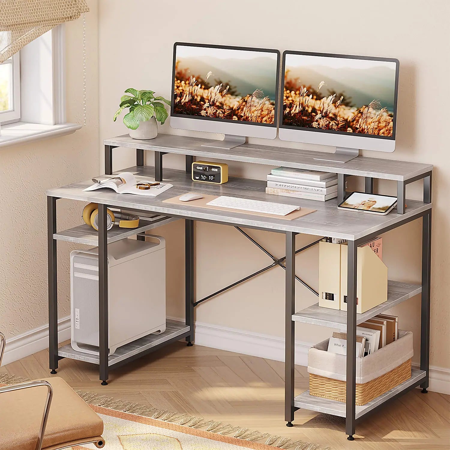 Bestier Home Office Desk with Monitor Shelf - Ergonomic Computer Desk for Small Spaces, Study & Workstation - Perfect for Remote Work, Gaming & Office Setup