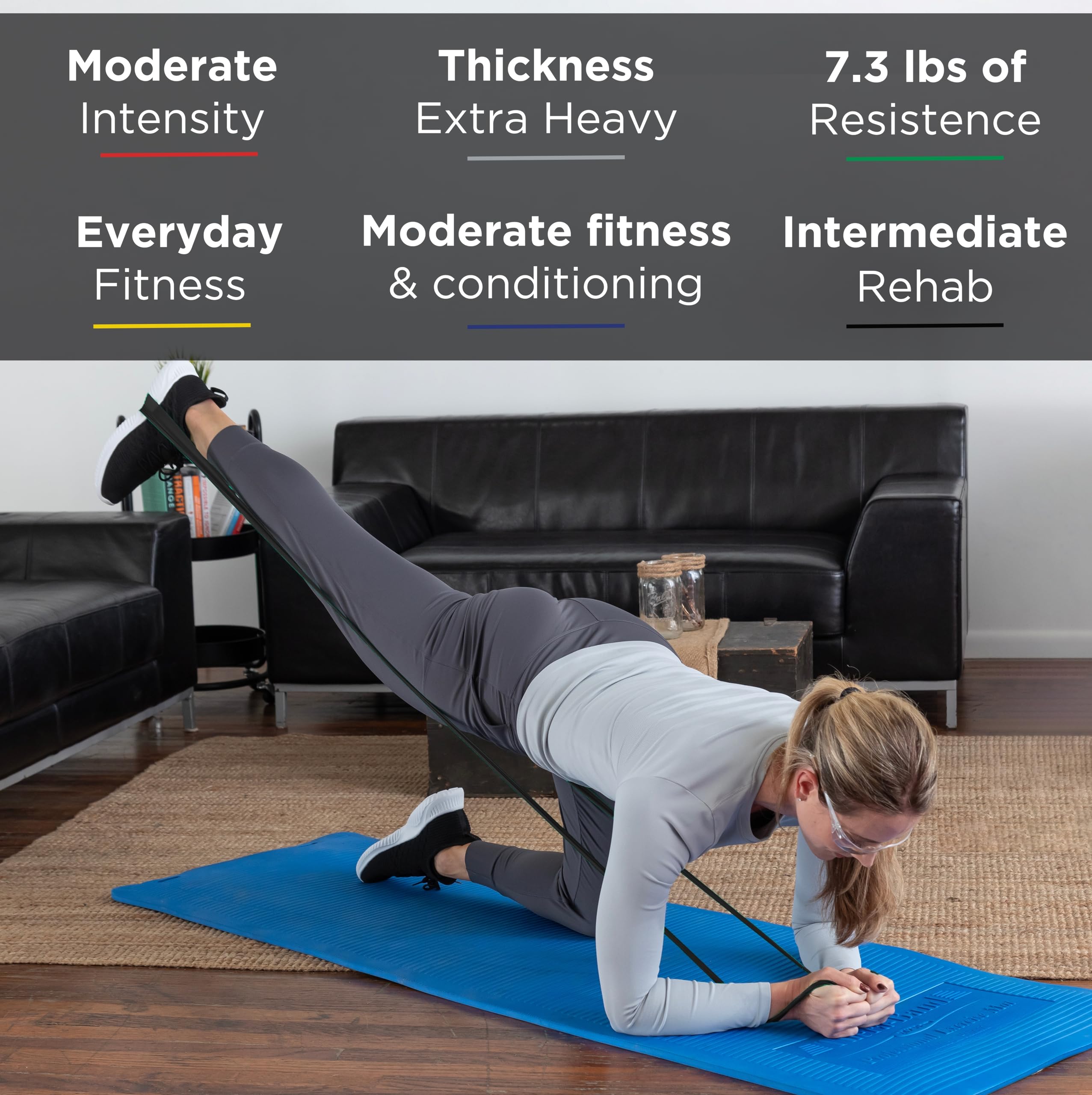 THERABAND Resistance Bands Set - Professional Elastic Exercise Bands for Full Body Workout, Strength Training, Physical Therapy & Pilates (Blue/Black/Silver) | Home Gym, Rehabilitation & Fitness Training Equipment