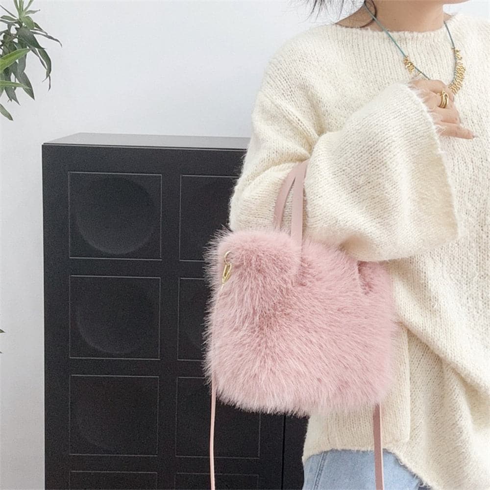 AG Collective Fluffy Crossbody Bag for Women - Top Handle Shoulder Purse - Perfect for Casual Outings, Shopping & Travel Accessories