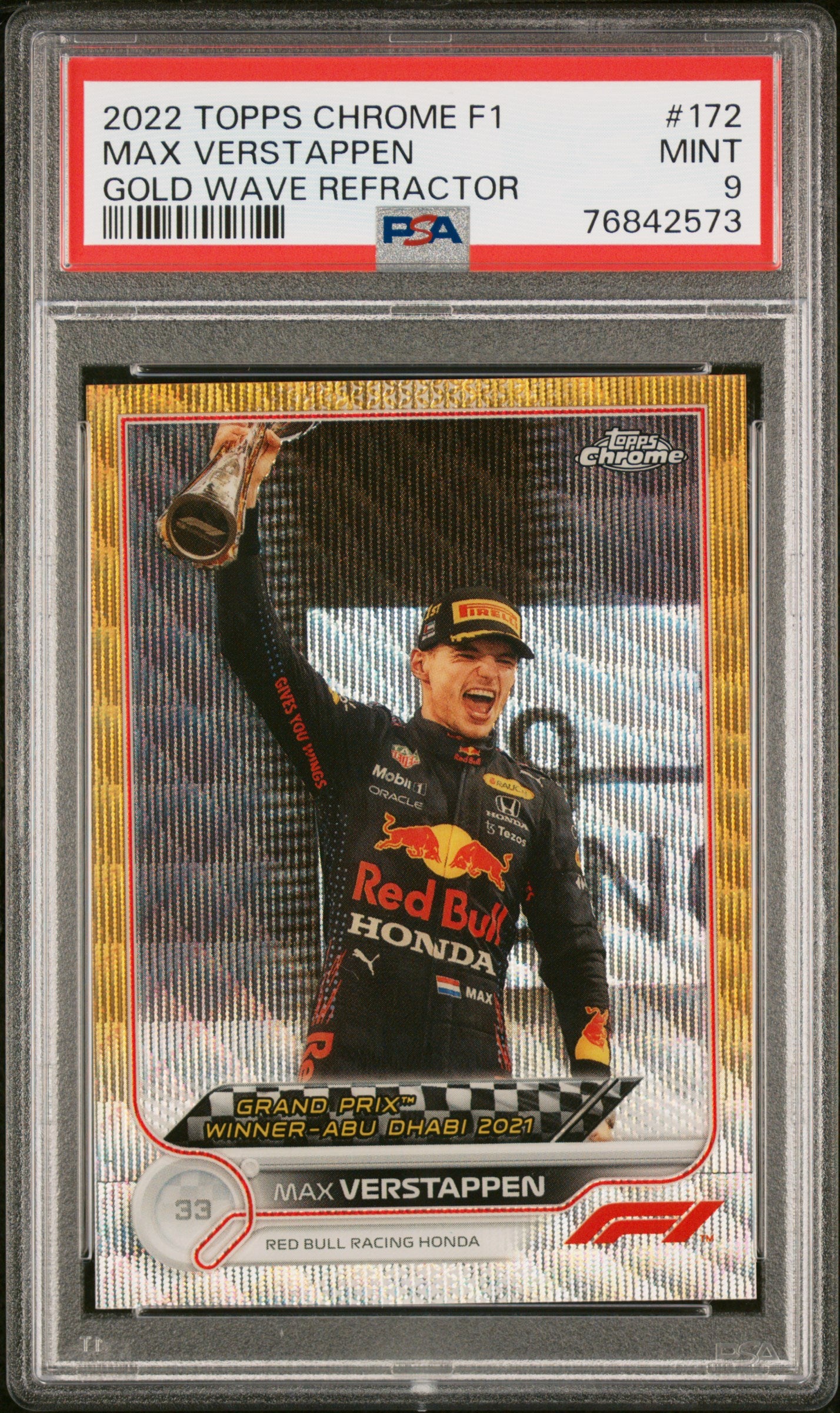 2022 Topps Chrome F1 PSA 9 Max Verstappen #172 Gold Wave Refractor Card - Perfect for F1 Collectors, Racing Fans, and Sports Memorabilia Displays