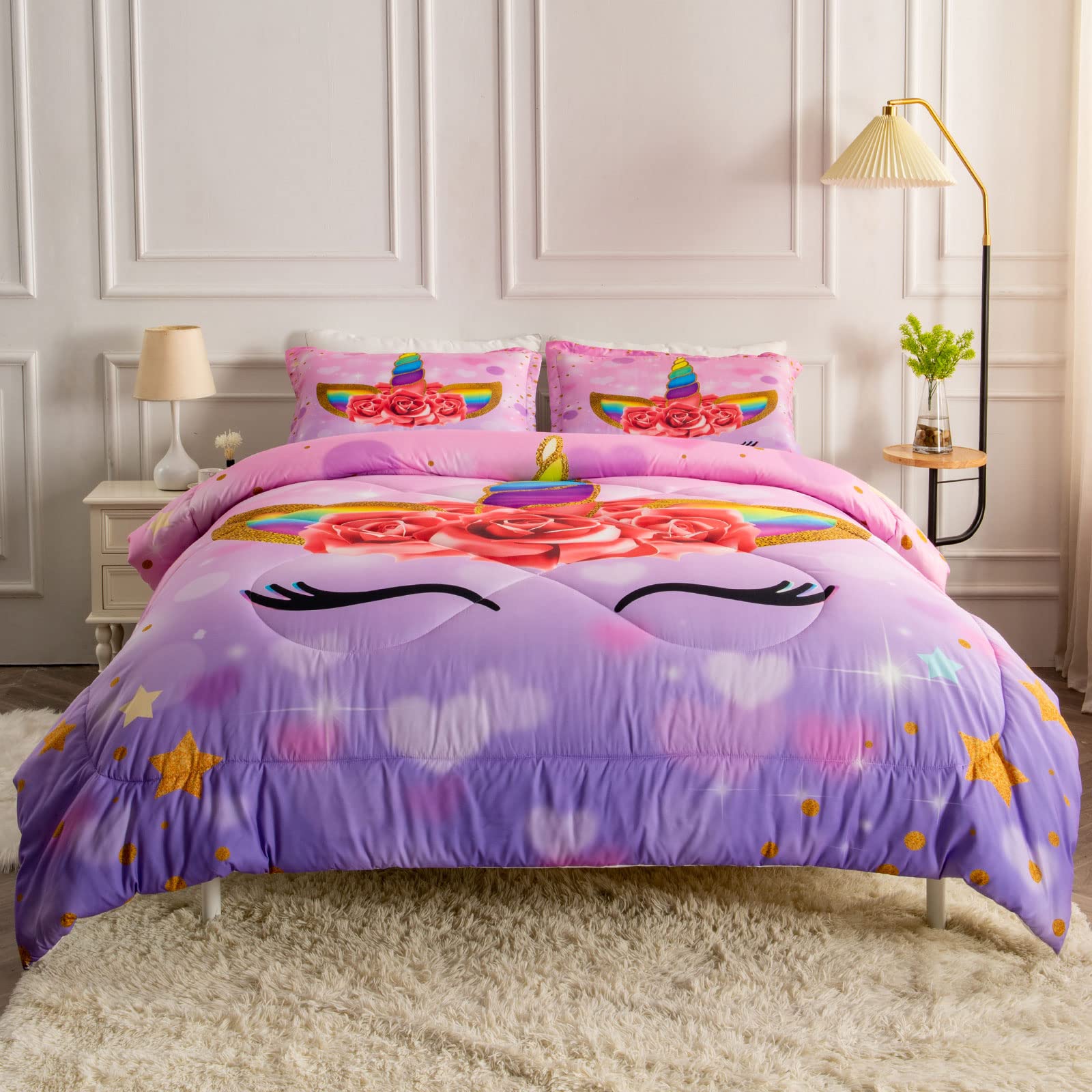 Unicorn Queen Bedding Set for Girls - Ultra Soft Comforter Set with 2 Pillowcases | Machine Washable Kids Bedroom Decor | Perfect for Toddler Rooms, Sleepovers & Princess Themed Bedrooms