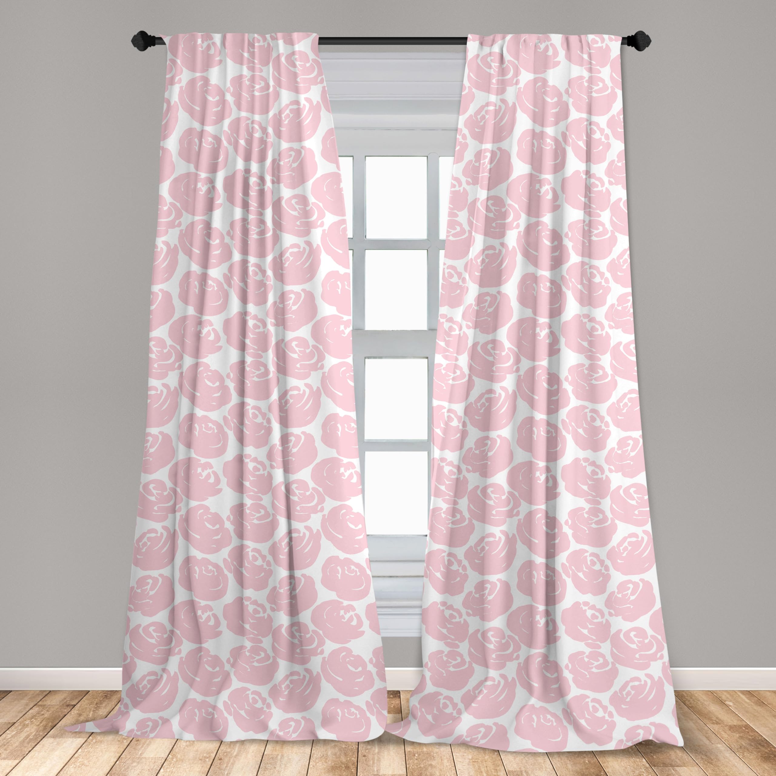 Ambesonne Floral Window Curtains Set of 2 - Rose Silhouette Abstract English Garden Print Lightweight Sheer Drapes with Rod Pocket 28