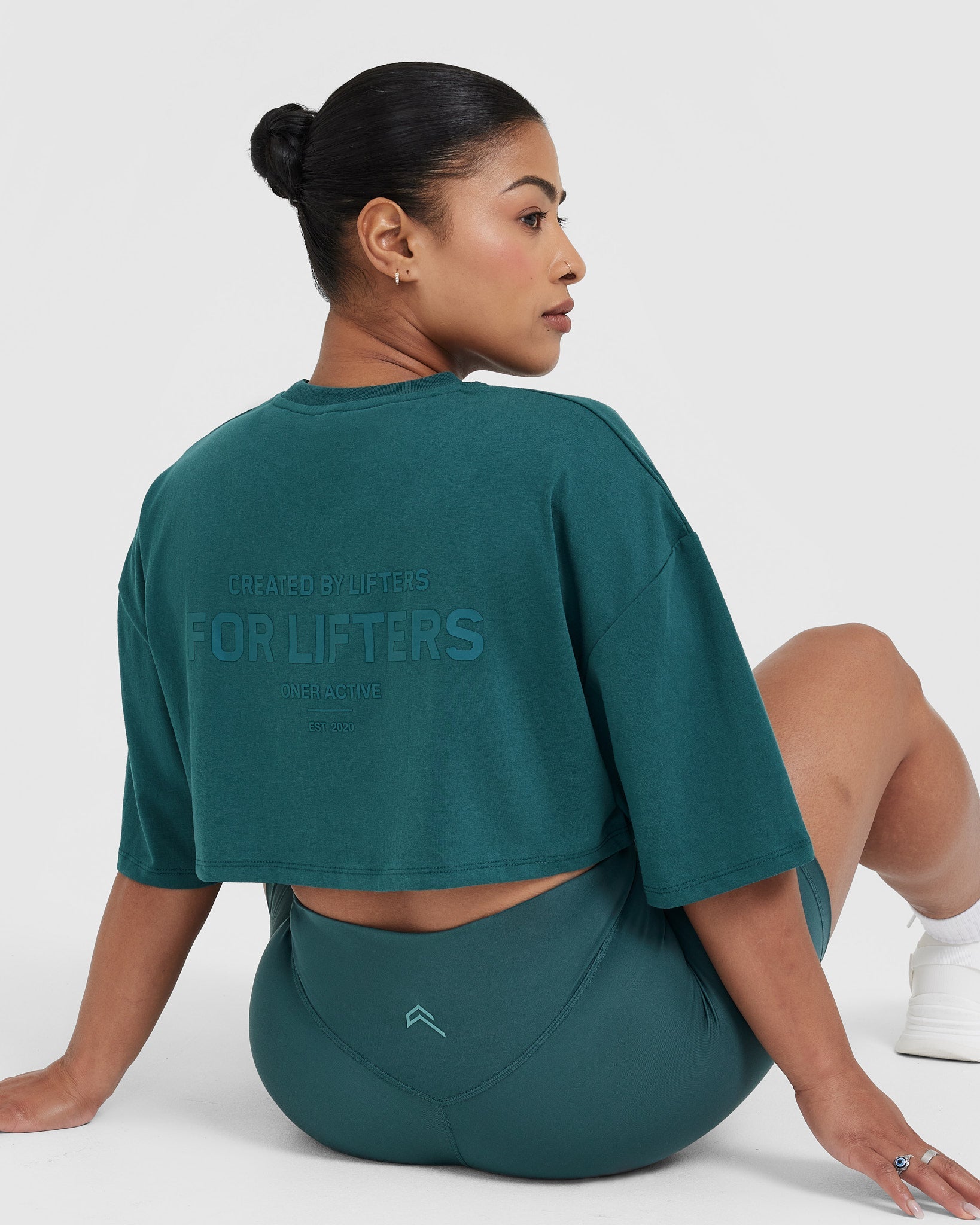 Classic Lifters Graphic Relaxed Crop Lightweight T-Shirt for Women - Soft Comfortable Casual Tee in Marine Teal | Perfect for Gym, Workout & Everyday Wear