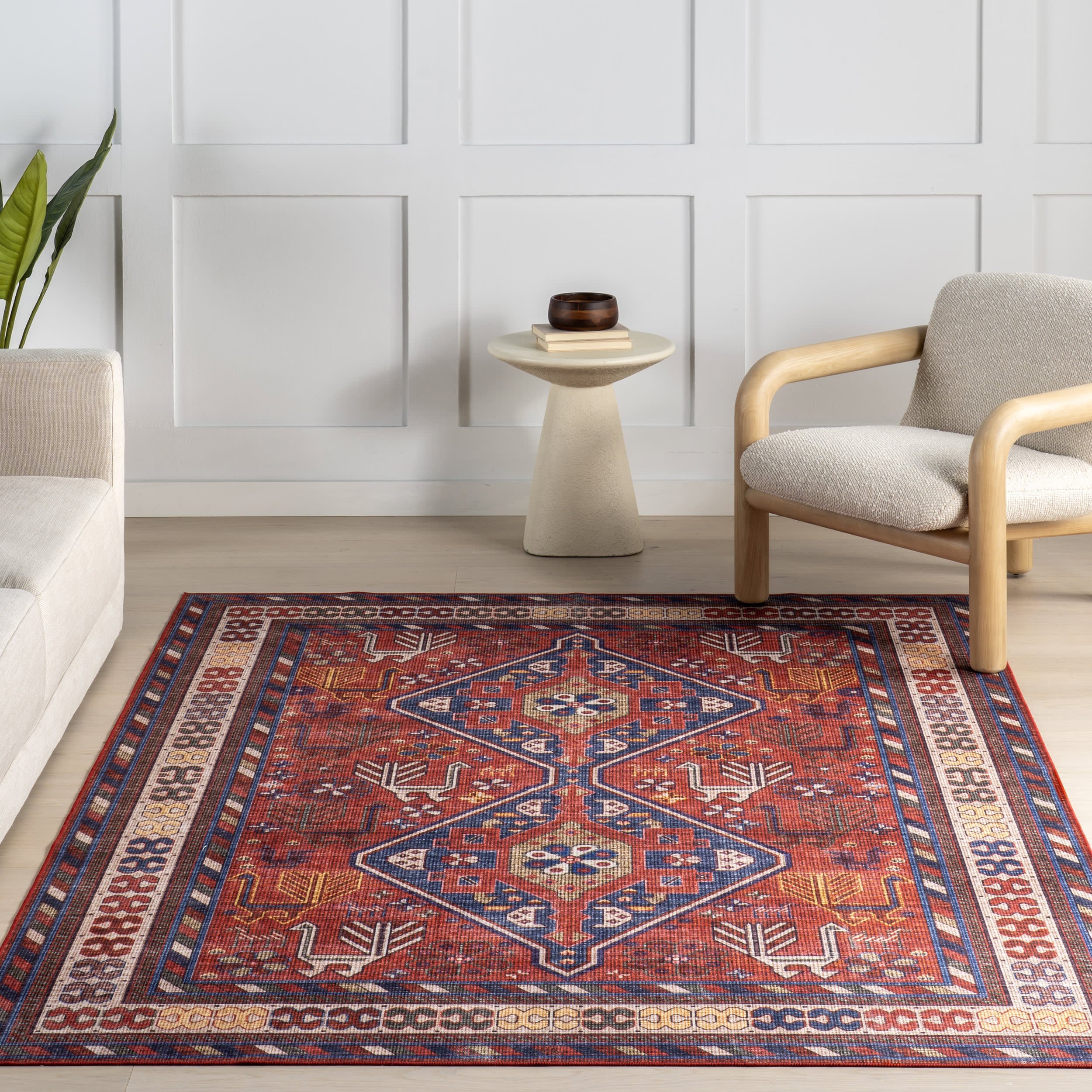 Davina Classic Spill Proof Washable Rug - Non-Slip Kitchen & Bathroom Mat, Stain Resistant Indoor/Outdoor Carpet for Home Decor (Brick Red) | Perfect for High Traffic Areas, Pet-Friendly & Easy to Clean