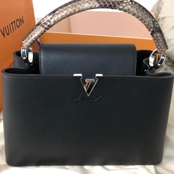 Authentic Louis Vuitton Capucines MM Handbag in Black Python Leather with Gold-Tone Hardware - Luxury Designer Tote for Women, Perfect for Work, Evening Events & Travel