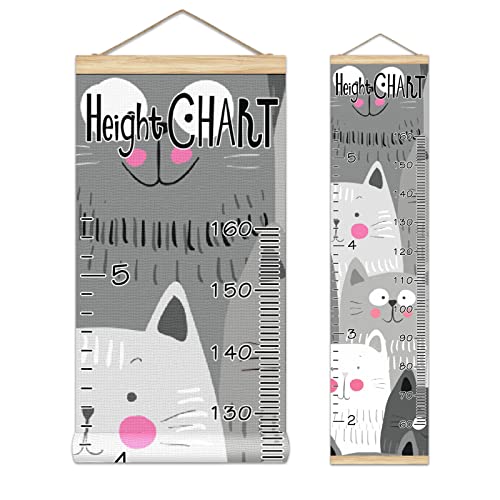 Kids Growth Chart - Happy Cats Doodle Height Ruler for Nursery & Bedroom | Gray Wall Decor for Measuring Child's Height | Perfect for Baby Rooms, Playrooms & Gifts