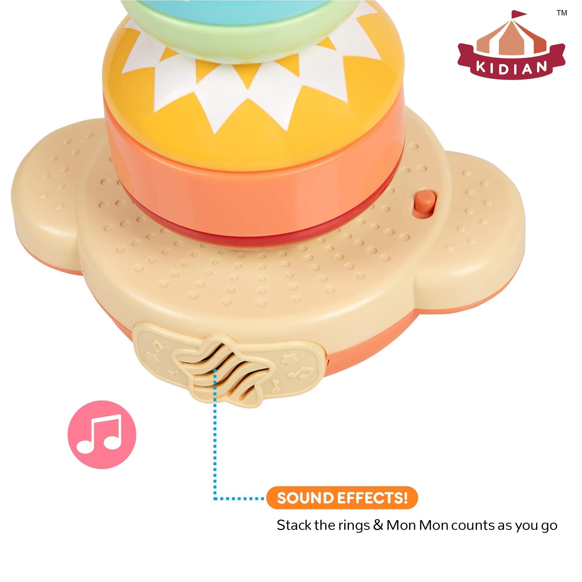 Flybar Kidian Stacking Toys - Mon Mon The Rainbow Stacker | Educational Baby & Toddler Stacking Toy (1-3 Years) | Musical Developmental Toy for Kids | Perfect for Playtime, Learning Colors & Motor Skills Development