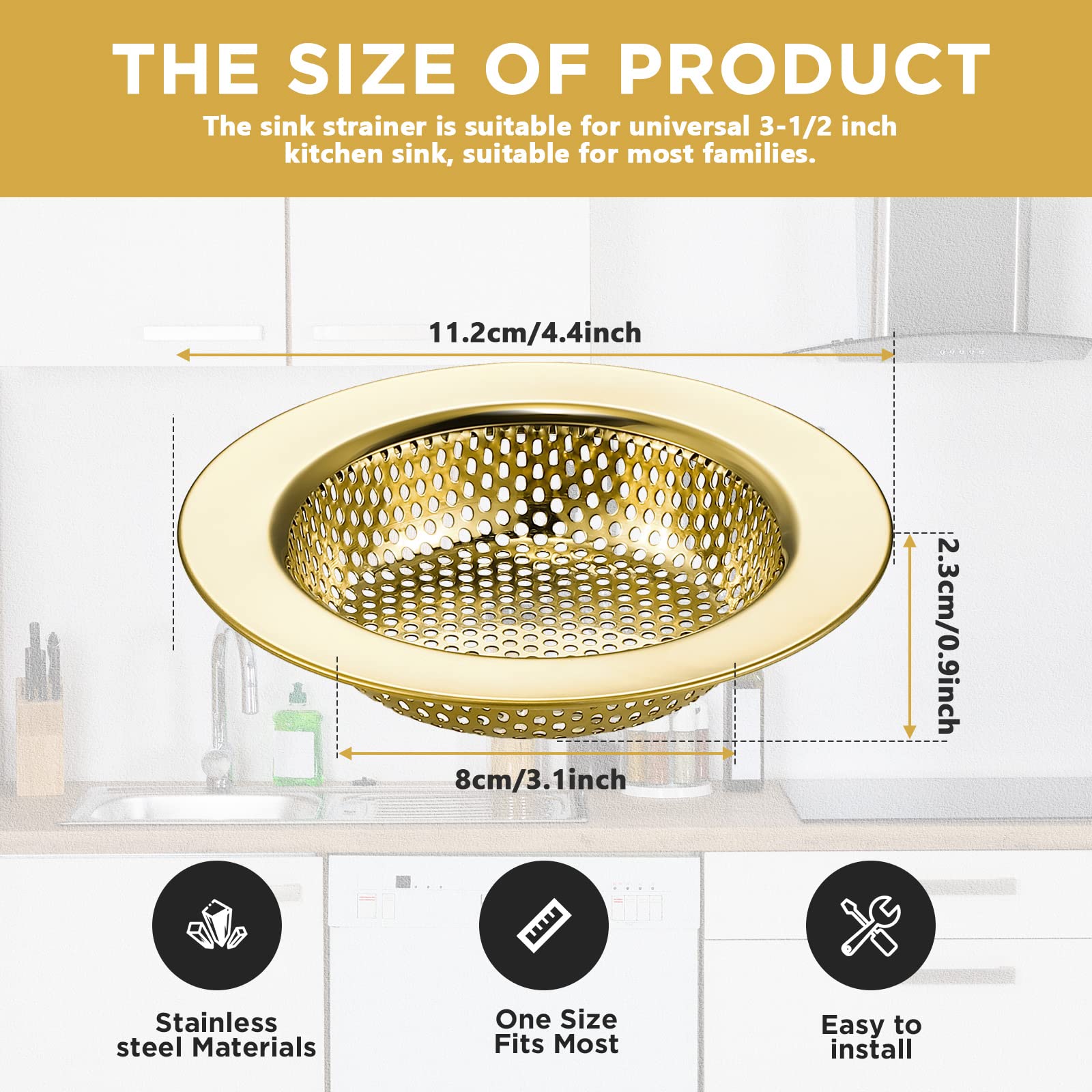 Retisee 2-Pack Stainless Steel Kitchen Sink Drain Strainer & Stopper Set - 4.5
