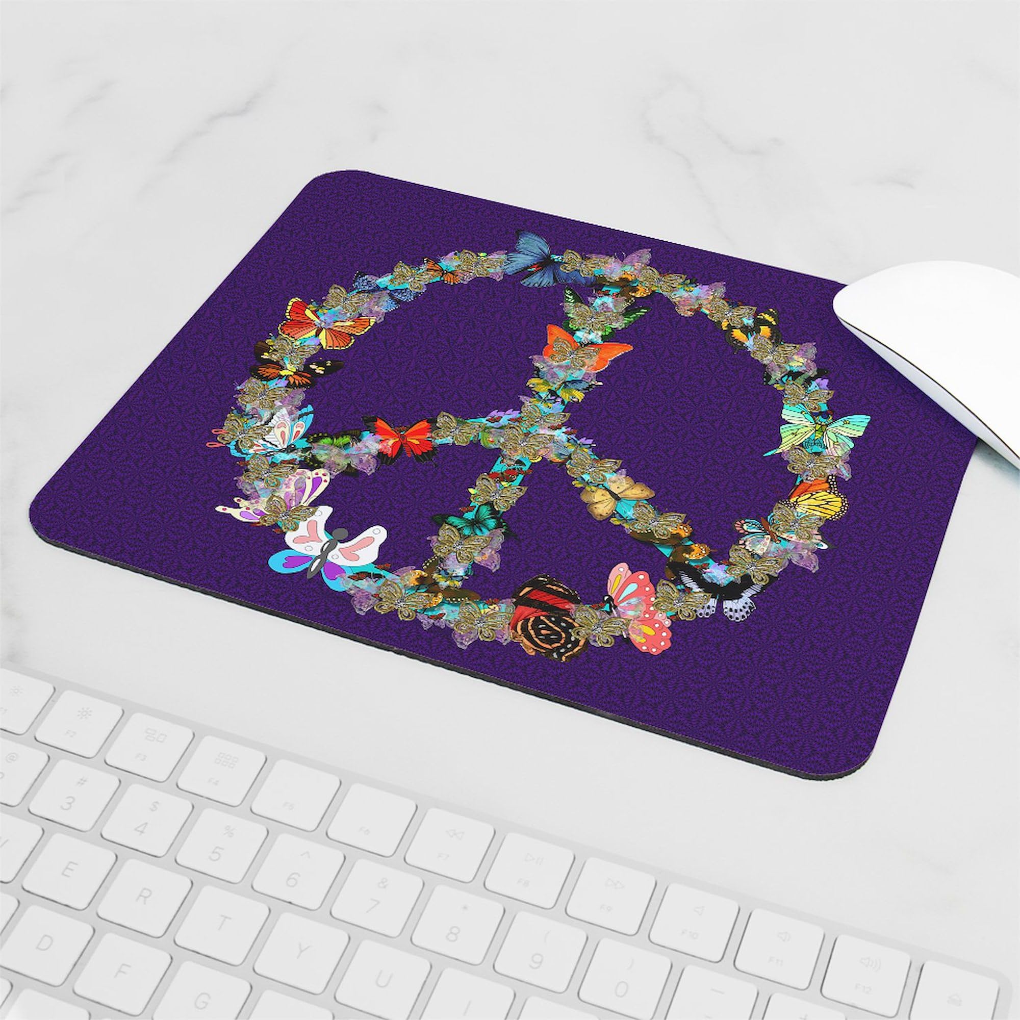 Butterfly Peace Sign Non-Slip Rubber Gaming Mouse Pad - Office & Home Computer Desk Accessory for Work, Gaming & Decor
