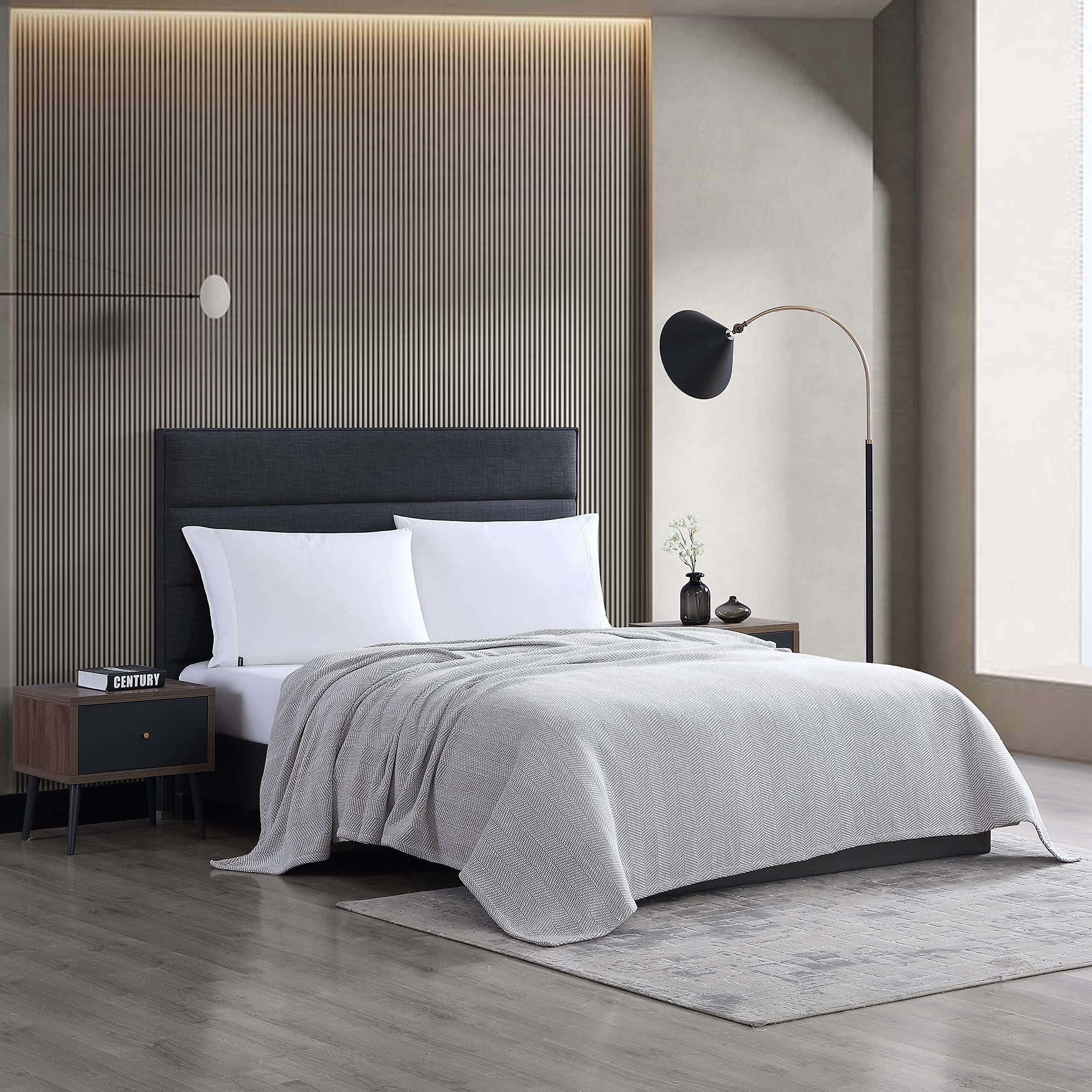 Vera Wang Twin Size Blanket - Breathable 100% Cotton Chenille Pique Bedding Set, Medium Weight All Season Comforter (Grey) - Perfect for Bedroom, Guest Room, Dorm & Cozy Home Decor