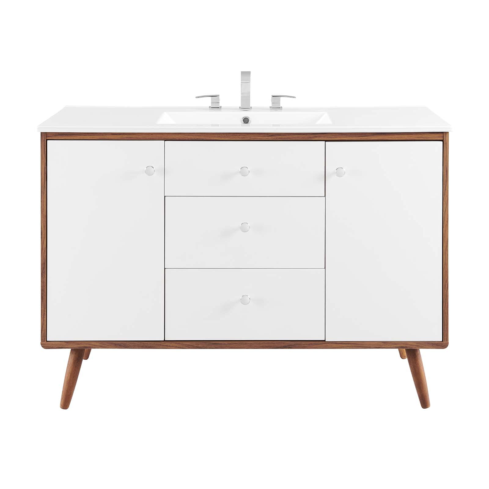 Modern Wooden Sink Vanity Cabinet - Brown Walnut & White Finish for Contemporary Bathrooms | Perfect for Hotel, Master Bedroom & Bathroom Decor