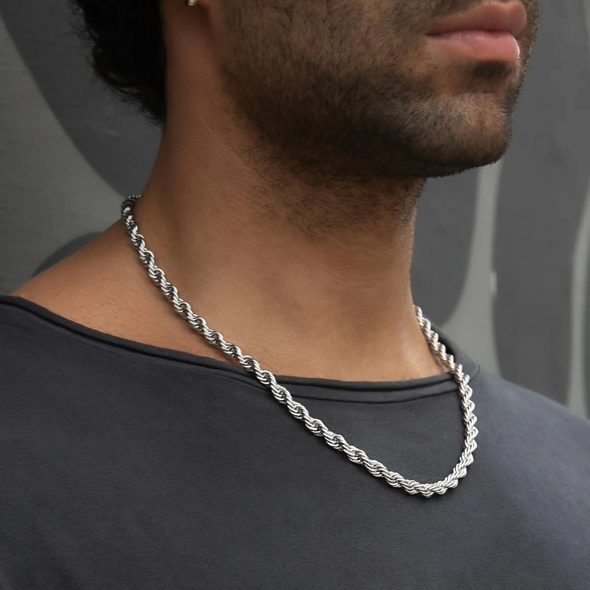 20 Rope Chain Necklace in 14K White Gold - 6mm Width, Durable & Elegant Jewelry for Women, Perfect for Weddings, Parties & Everyday Wear