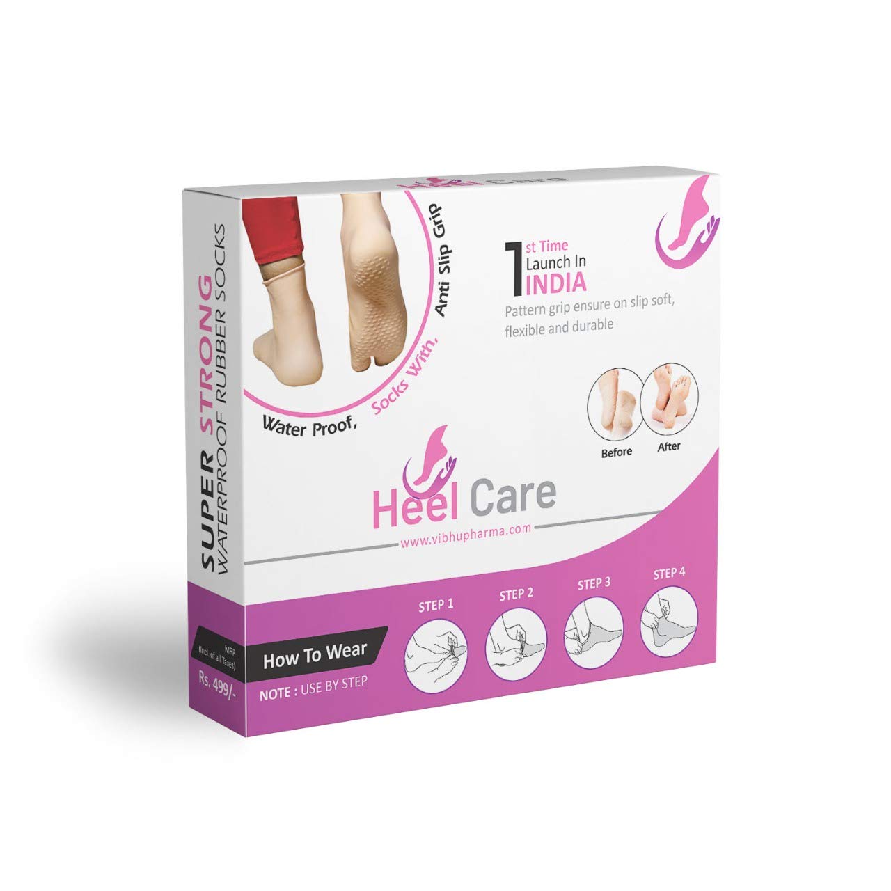 Vibhupharma Waterproof Rubber Socks for Men & Women - Anti-Slip Crack Relief Foot Care (Pink) - Perfect for Swimming, Beach, Spa & Diabetic Foot Protection