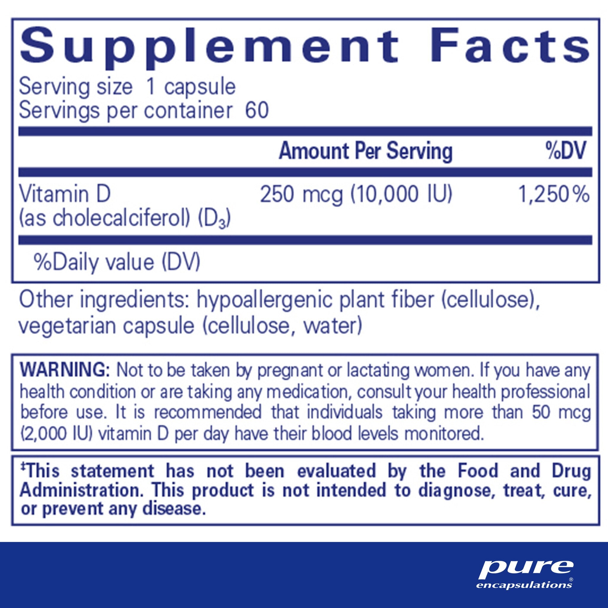 Pure Encapsulations Vitamin D3 250 mcg (10,000 IU) - High Potency Vitamin D Supplement for Immune Support & Bone Health - Ideal for Daily Wellness & Seasonal Immune Boosting