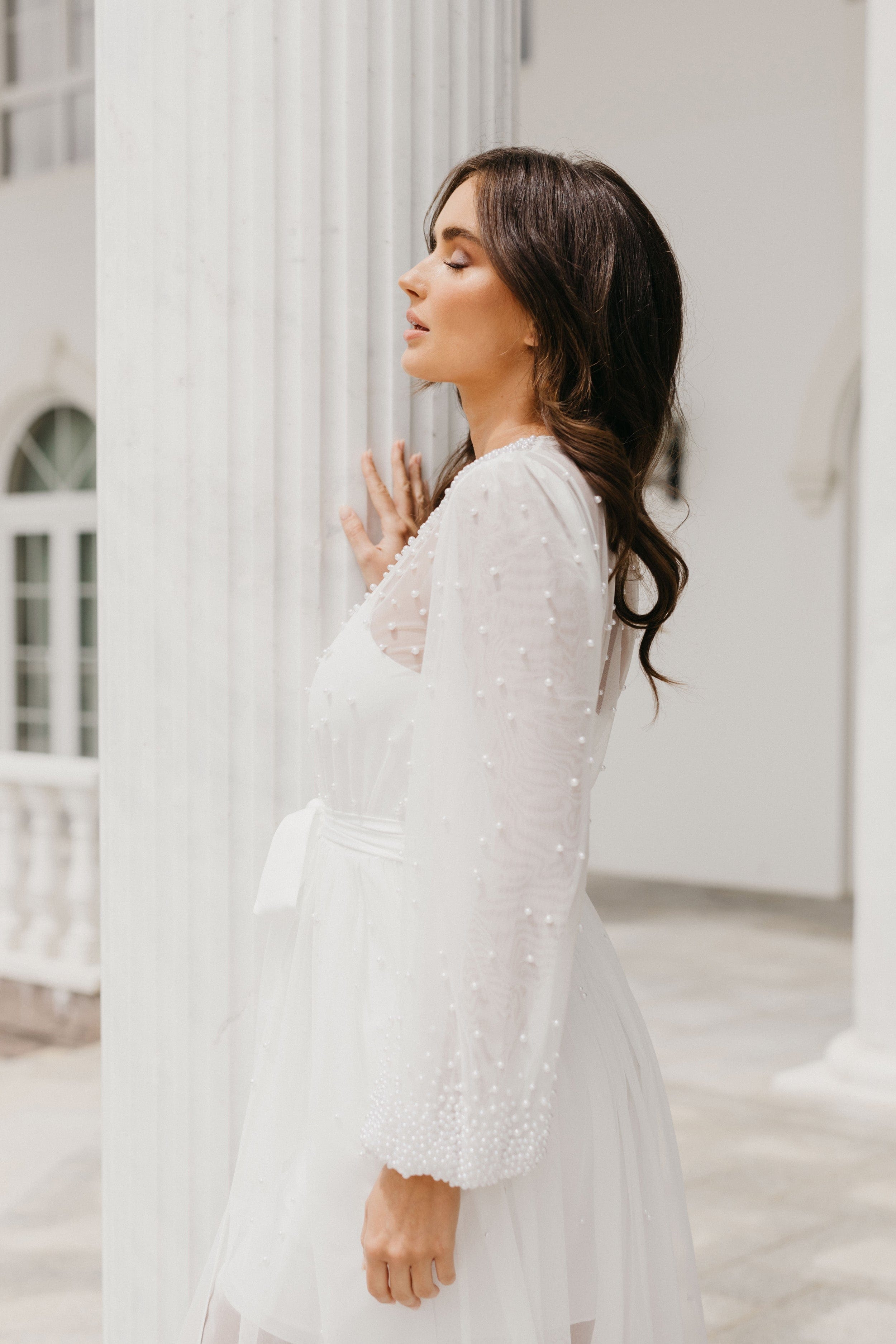 Millie Hand-Beaded Pearl Mesh Maxi Dress with Slip - Elegant Evening Gown for Weddings, Parties & Special Occasions